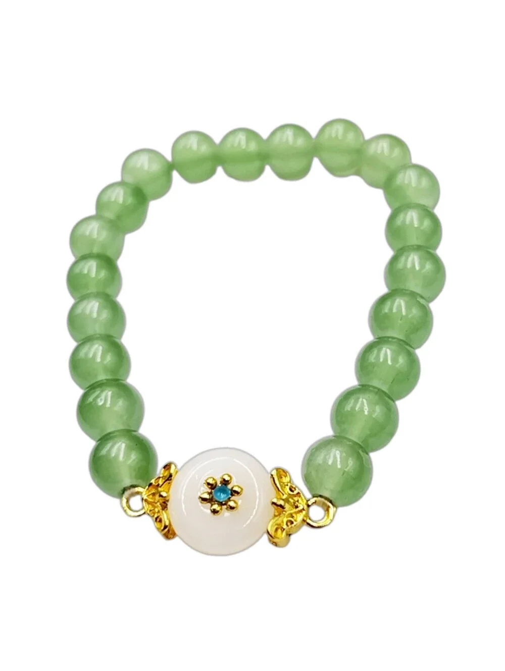 Green Glass Beads Stretch Bracelet w/ Gold Accents NWOT